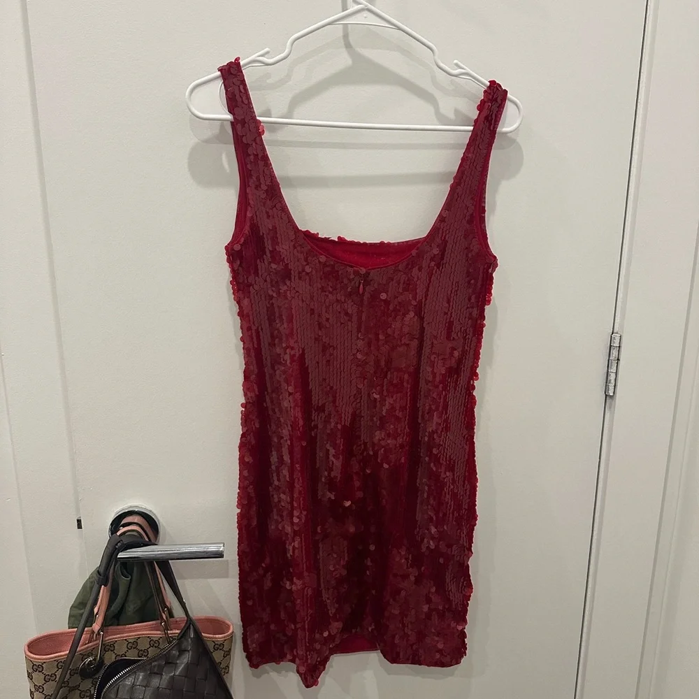 Staud Eclipse Red Sequin Sleeveless Dress - Picture 7 of 7